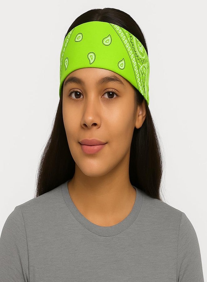 SUNRIBE Paisley Bandanas 3-Pack - 100% Cotton 21x21 Inch (Fluorescent Green) - Image 2